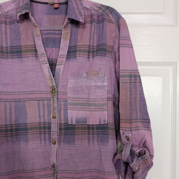 Pilcro Plaid Tangier Mini Shirt Dress Womens Size Large Purple Long Sleeve - Picture 2 of 14